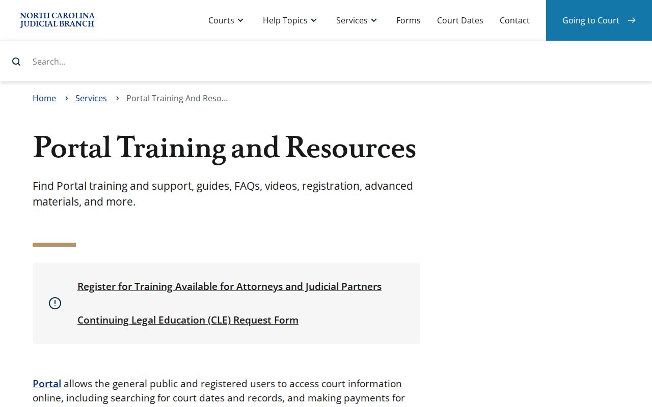 North Carolina Judicial Branch Portal training resources for Burke County docket search