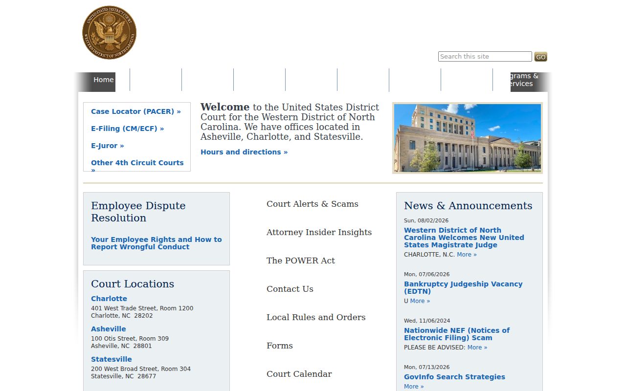 Western District of North Carolina federal court context separate from Burke County court docket search