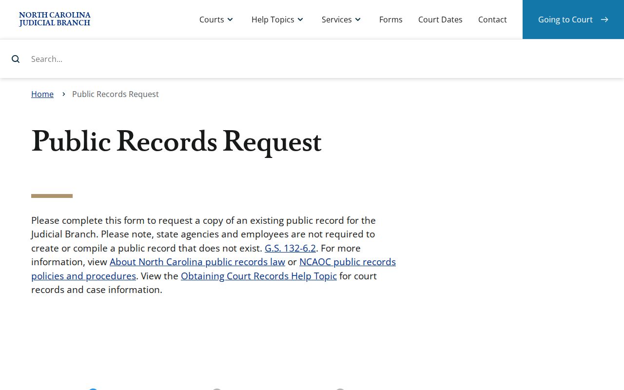 NCAOC public records request form for agency records, distinct from Burke County case files