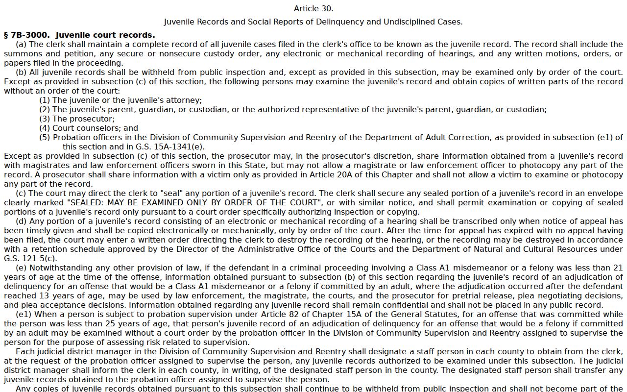 North Carolina juvenile court record confidentiality statute relevant to restricted Burke County records