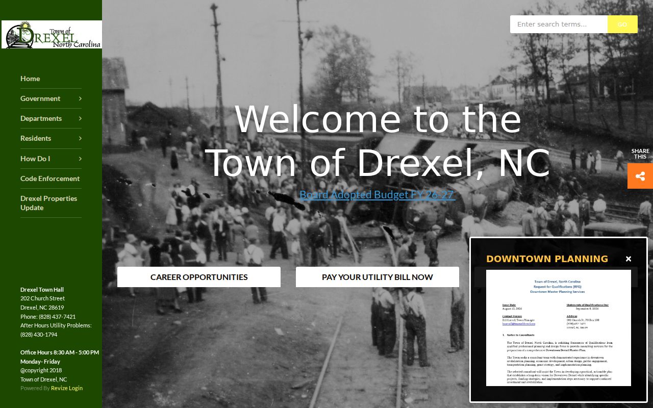 Drexel court records context at Drexel Town Hall and Police building, not a courthouse