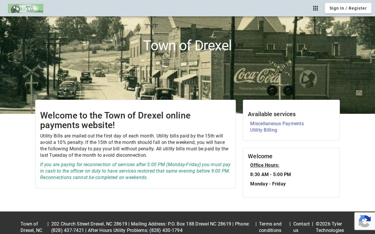 Drexel court records warning showing town municipal online payments, not a court docket search