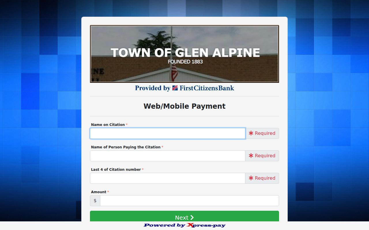 Glen Alpine traffic court record payment-link context, not a court docket search